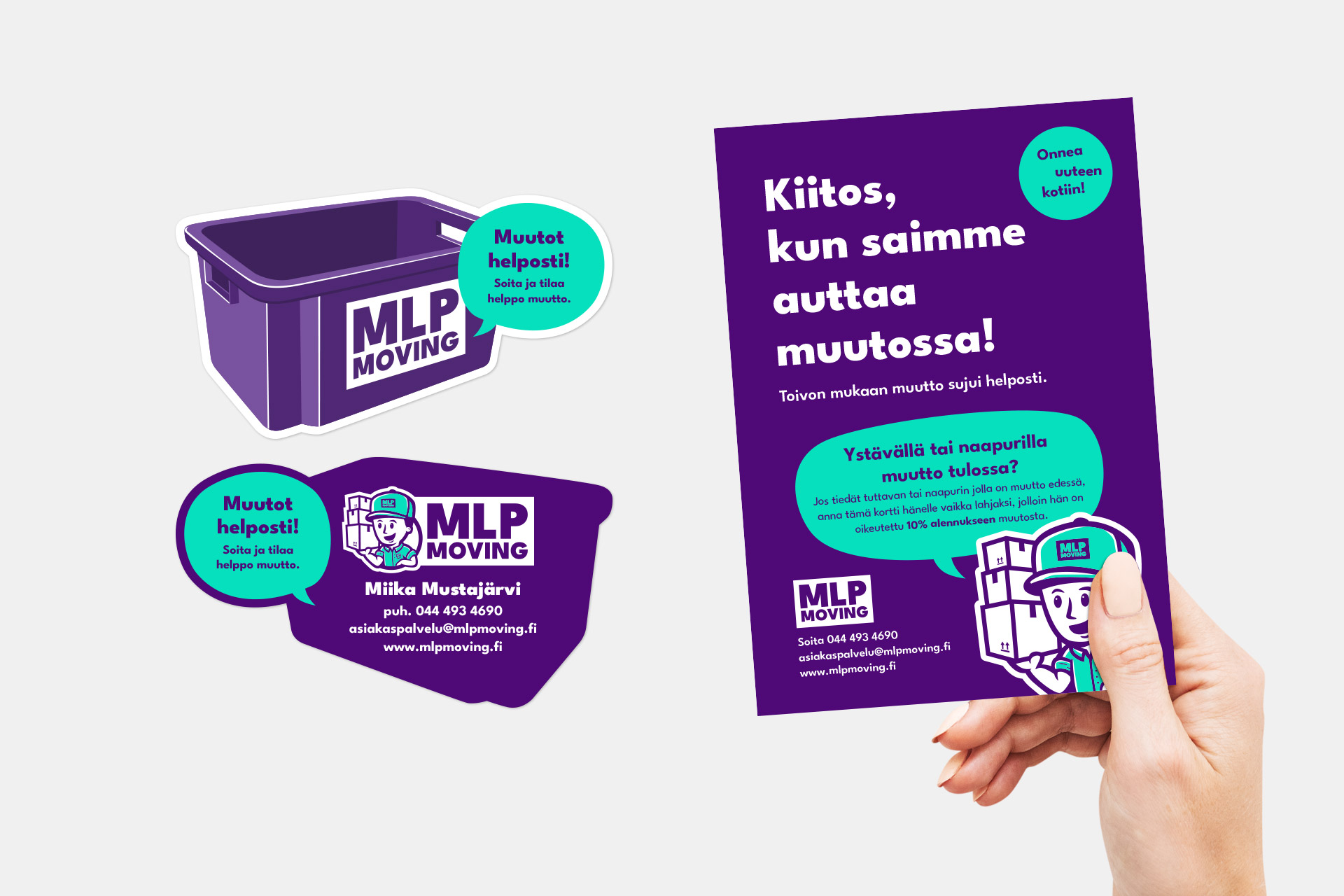 Tamperelaisen muuttopalveluyrityksen flyerin ja käyntikorttien suunnittelu