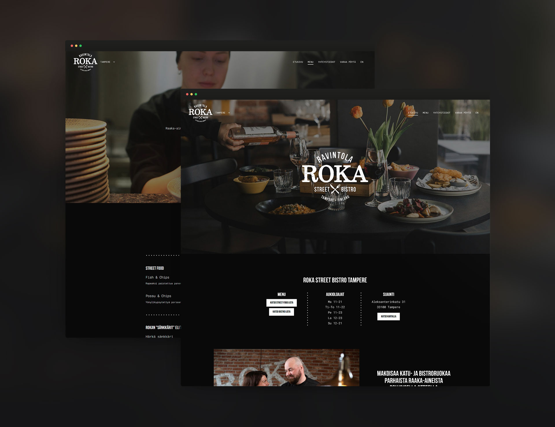 Tamperelaisen ravintolan kotisivuilta löytyvän menu sivun layout